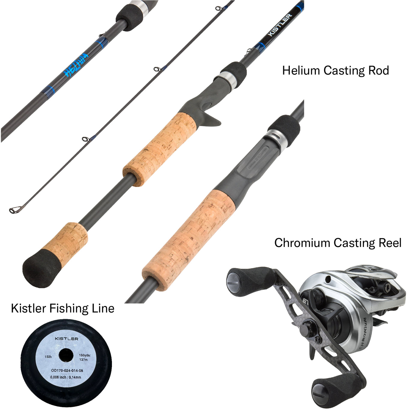 Helium Casting Rod, Chromium Reel, and Fishing Line – KISTLER Fishing